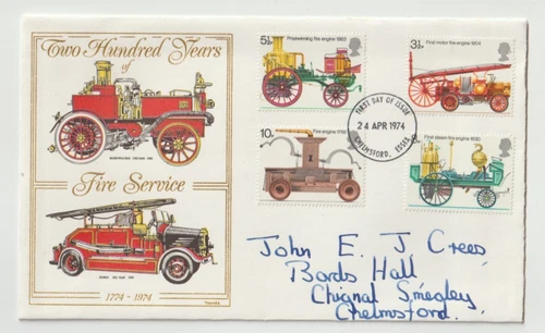 24/4/1974 UK GB FDC - Fire Engines - Merryweather 'Fire King' 1900 ~ Chelmsford