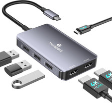 USB C to Dual HDMI Adapter, 6 in 1 Docking Station Dual Monitor, 3 USB-A Data Po