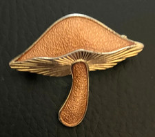 Vintage Copper & Gold Tone Mushroom Brooch Pin Excellent Whimsical