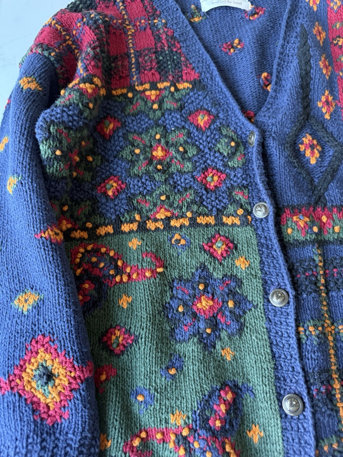 Vintage Portraits by Northern Isle Chunky Hand Knit Cardigan Sweater Grandma L