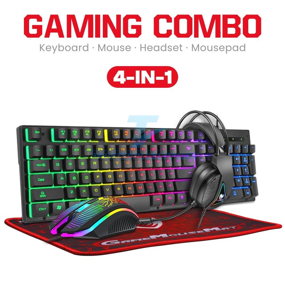 4IN1 RGB PC Gaming Keyboard Mouse & Headset Set LED Gamer Bu