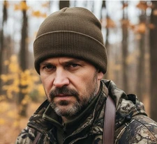 Dark Brown Watch Stocking Cap Knit Cuff Beanie Winter Stocking Hat Knit Outdoors