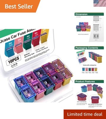 10Pcs J case Fuses Assortment Kit, Low and Tall/STD Profile Box Shaped Assort...