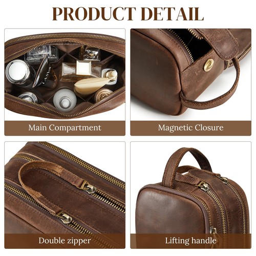 Leather Travel Toiletry Bag for Men Women Traveling Cosmetic Shaving Bags Dop... - Picture 4 of 7