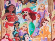 Disney Princesses Packed Cotton Fabric, Ariel Belle Jasmin Tiana Moana... BTY