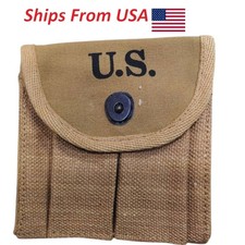 U.S. WWII Military Canvas M1 Carbine Double 1943 Butt Magazine Pouch (Khaki)