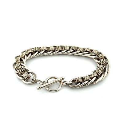 Armband 7,5 Zoll x 12 mm 925 Sterlingsilber Doppelschlaufe Mesh Kreis Knebelverschluss