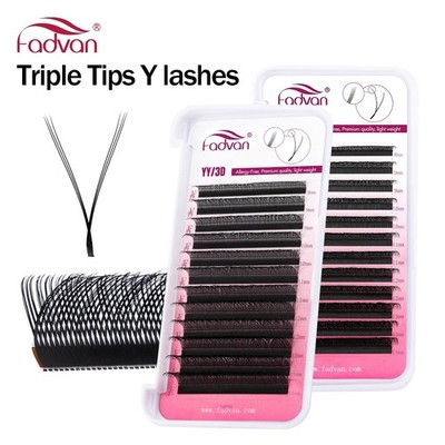 Fadvan 3D YY Shaped Lashes Extension 3 Split Tips C/D/DD Curl Premade Fan Lashes