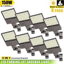 8Pack LED Street Area Lighting 150W Dusk to Dawn Shoebox Light Arm & Slip Fitter