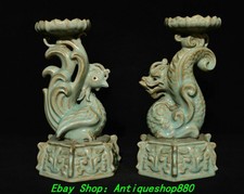 Coppia candelabri portacandele 10''Song Dynasty Ru forno porcellana drago fenice