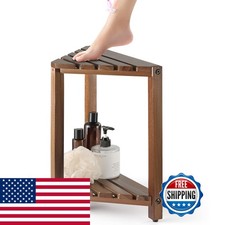 BLUEWEST Corner Shower Stool, Wooden Corner Shower Bench Shaving Legs Inside