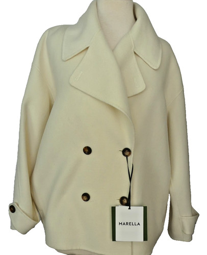 Marella Stormo Jacket Off-White Ivory Giaccone Short Wool Coat US SZ 2 Oversized