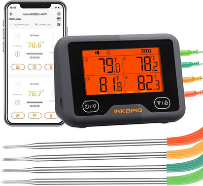 Bluetooth and Wifi Meat Thermometer IBBQ-4BW, Smart Wireless Grill Thermometer, 