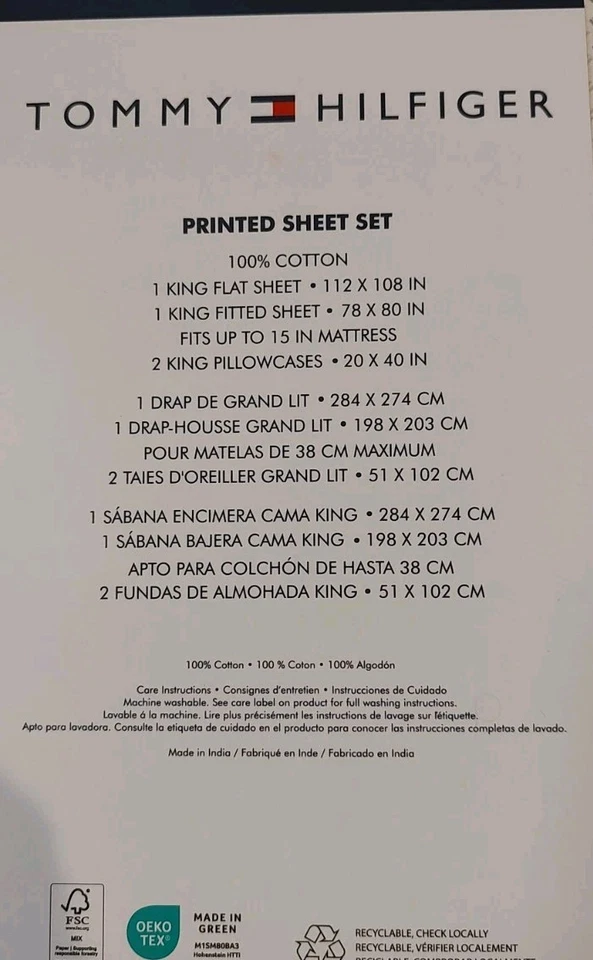 Juego de sábanas Tommy Hilfiger King blancas y grises 4 piezas nuevo en paquete Foto 4 de 4