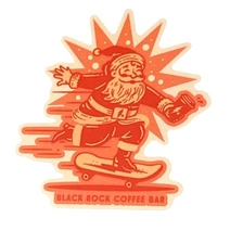 Black Rock Coffee Sticker - December  2025 - Santa - Skateboard Christmas