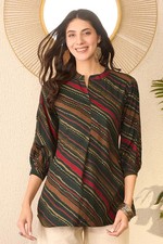 Indian Women BEAUTIFUL Green Cotton Leheriya Printed Top Tunic Kurta Kurti Dress