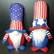      Patriotic Red White  Blue Stars  Stripes Gnomes New  Set Of 2
