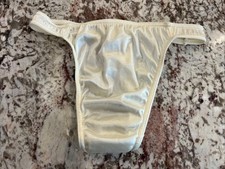 True Vintage Victoria Secret Second Skin Satin High Leg Ivory Thong Panty