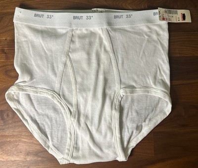 Vtg BRUT 33 1 Fly Front brief - Size M (34-36) White New READ HTF Cotton