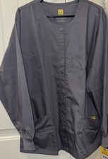 Wonderwink Medical Scrub Pewter Gray Scrub Jacket Snap Pockets Long Sleeve Sz L