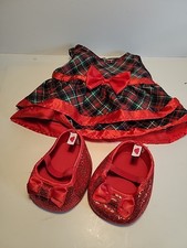 Build-A-Bear Workshop plaid holiday dress  Plaid Dress Red Glitter Shoes Bab