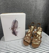 NEW Jessica Simpson Beige Tan Leather Wedge Sandels Size 10