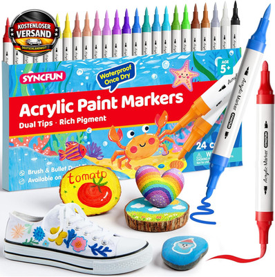 Acrylstifte Set 24 Farben doppelte Spitzen für Stein, Glas, Stoff, langlebig