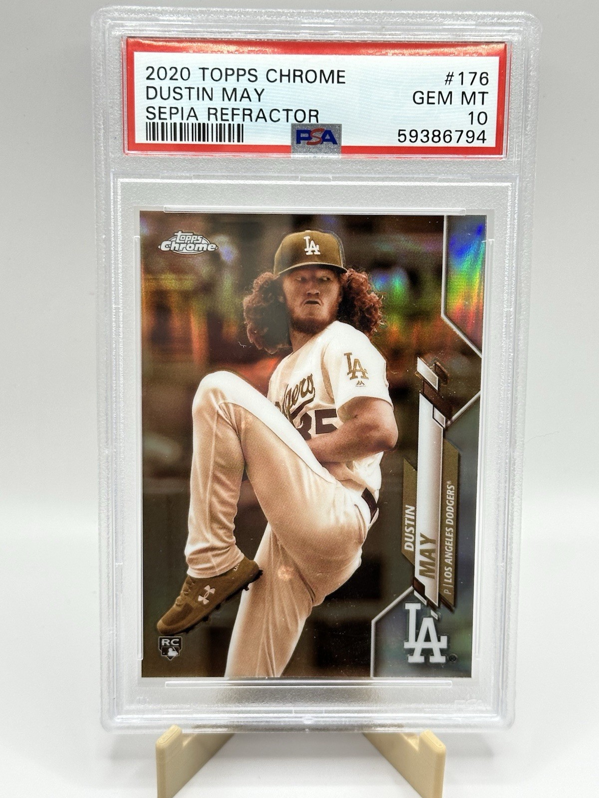 2020 Topps Chrome - Dustin May #176 Sepia Refractor (RC) PSA 10 Dodgers