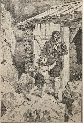 Vater und Sohn, Zeichnung aus einer teilw. monogrammierten Mappe  um 1900