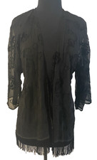 Sheer Black Lace Duster Jacket Size M/L Witchy Goth Romantic Whimsigoth Cardigan