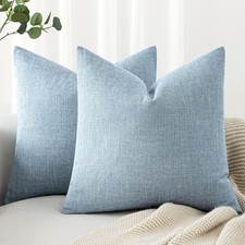 Pack of 2 Linen Textured Pillow Covers, 20x20 Inch Light Blue
