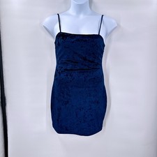 Lulus Blue Velvet Mini Dress Large Spaghetti Strap Party Cocktail Y2K Inspired