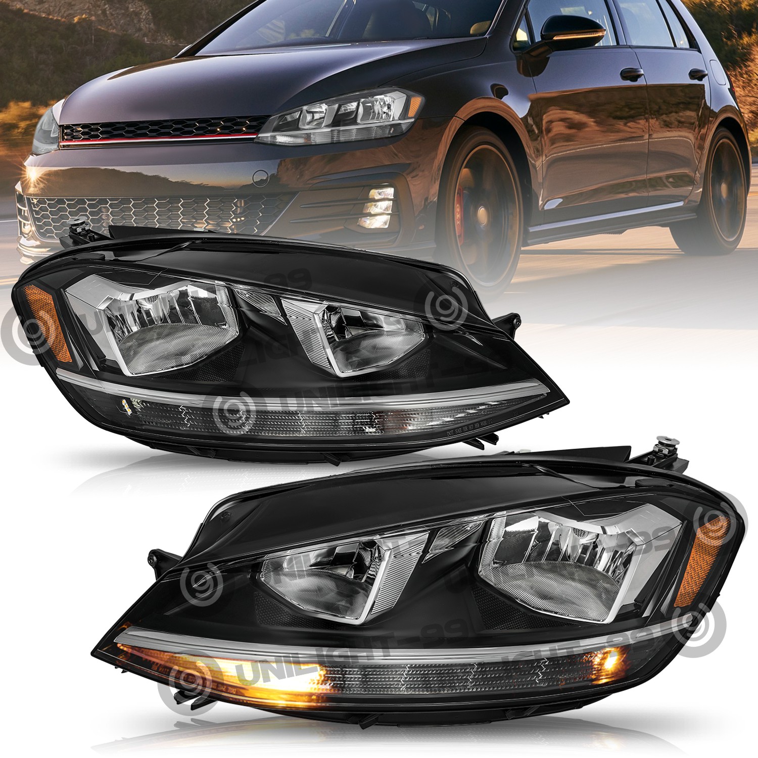 & Gti Halogen Headlights Lh+rh Vw2502176 Vw2503176