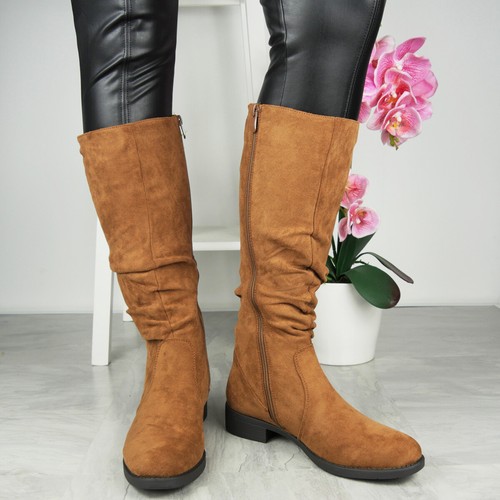 Niñas Botas de media pantorrilla Damas Zapatos Forrados Acanalados Cálidos Invierno Cremallera Cómodas Mujeres Talla - Imagen 13 de 24