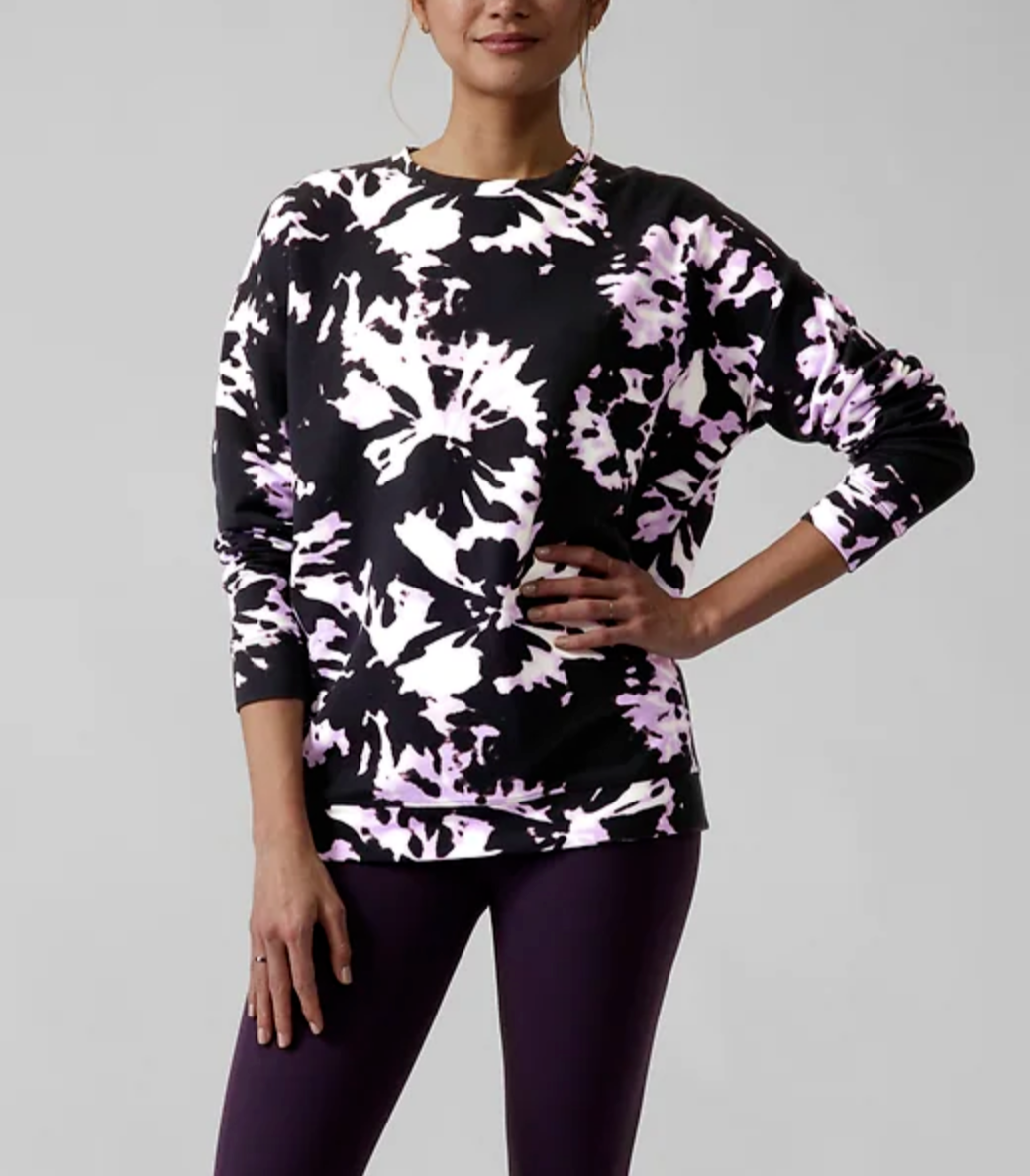ATHLETA WILLOW ELFIN PURPLE LONG SLEEVE BALANCE PRINTED PULLOVER Sz L eBay