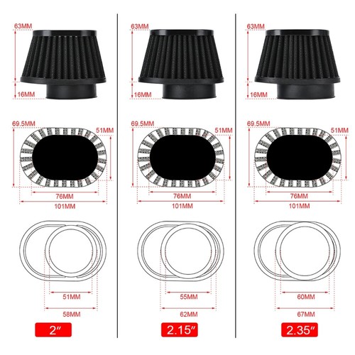 Kits de metal de 2 piezas de filtros de cono de alto flujo de admisión de aire frío de 51 mm negros para automóvil - Imagen 4 de 9