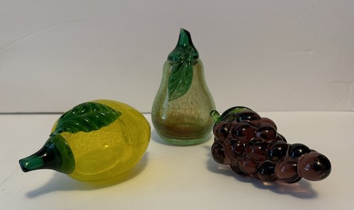 3er Set handgeblasene Kunst Glas Murano Stil Obst Zitrone Traube Birne Top Zustand - Bild 3 von 8