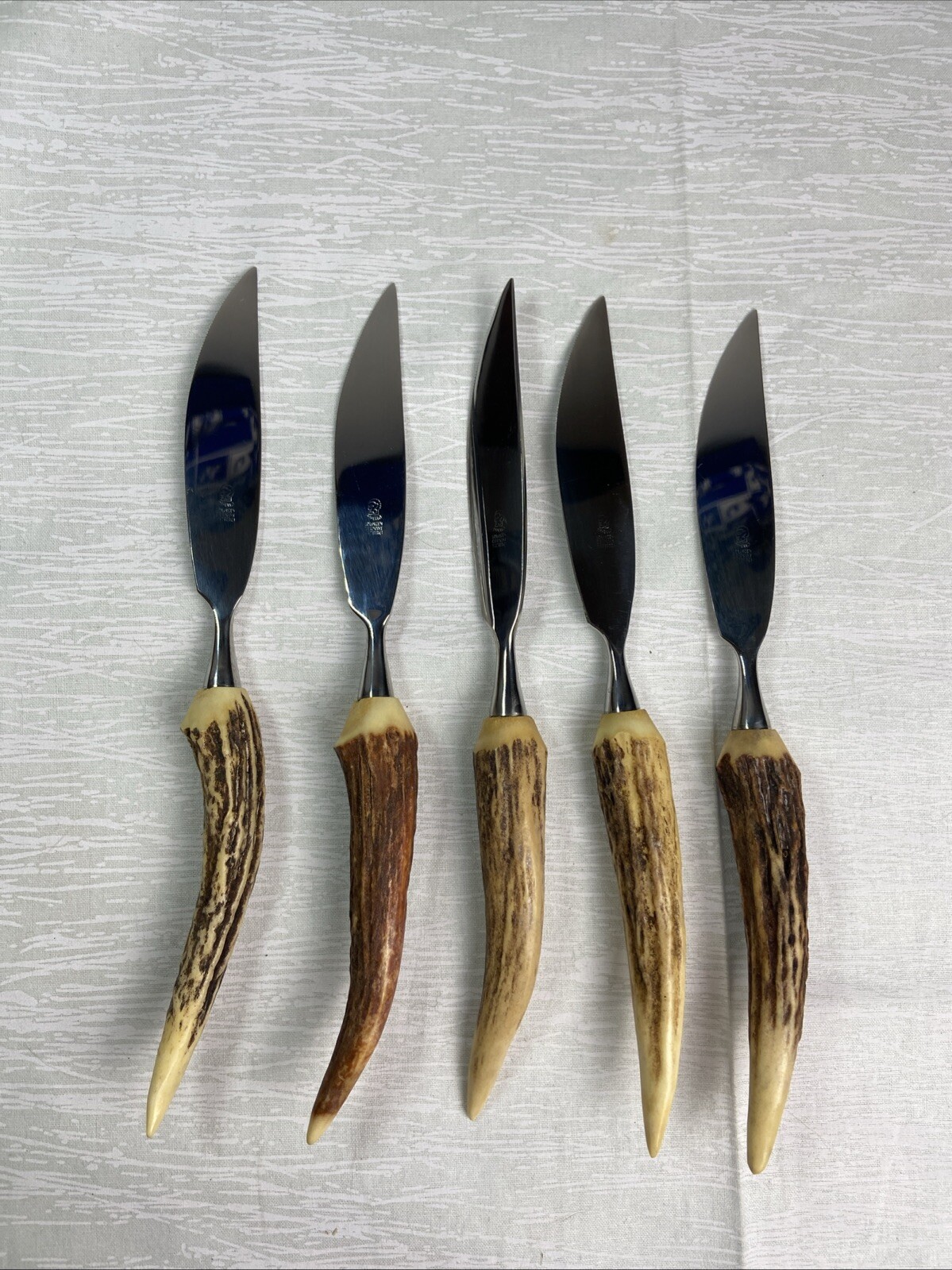 German Stag Antler Steak Knife Set Of 6Vintage Anton Wingen Jr Solingen Othello