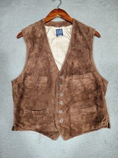 Gap Vest Men Large 39" Chest Brown 100 Leather Suede Button Up Retro Vintage