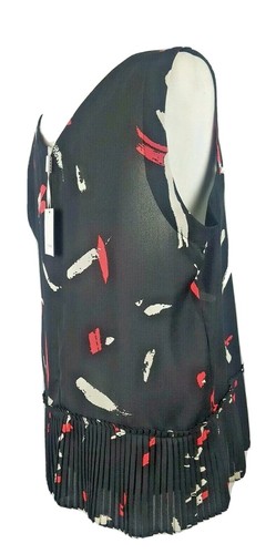 SIONI V NECK WOMEN BLOUSE COLOR BLACK PRINT PLEATED TOP SIZE L SLEEVELESS 11229F - Bild 9 von 12