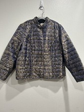 Women's Chico's Gold  Blue Paisley Open Front Jacket Size 4 US SZ 20/22