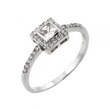 Sterling Silver Ladies CZ Stones Ring w/ 4 mm 0.40 ct Princess Cut Center CZ