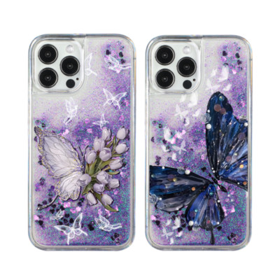 Cartoon Cute Gift Butterfly Liquid Bling Quicksand Case Cover For Various Phone