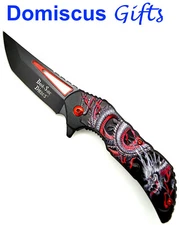 8" NEW! Dark Side Blades Red DRAGON Fantasy GOTHIC Red Black POCKET KNIFE Knives