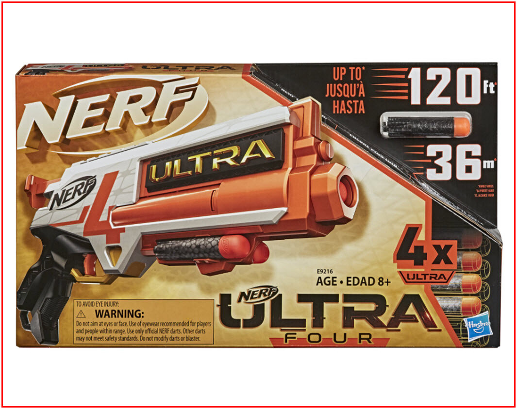 Nerf ULTRA FOUR Dart BLASTER + 4 Ultra Darts - SHOOTS 120 Feet