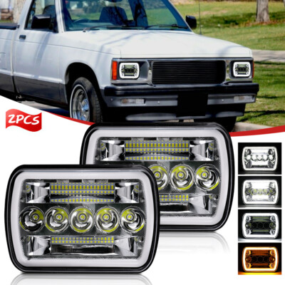 Pair 7X6 LED Headlights Hi/Lo DRL Turn Signal For 82-93 Chevy S10 Blazer GMC S15