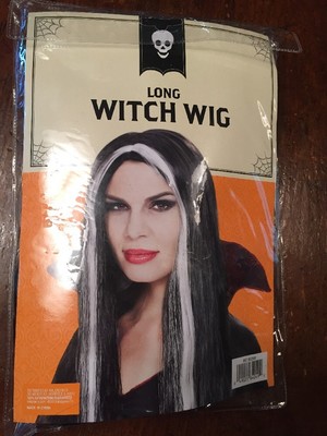 Nip Womens Long Witch Wig Black W White Stripes Halloween Vampire