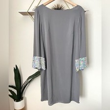 A+O dress Alice + Olivia shift grey Silk iridescent Sequin Cuff