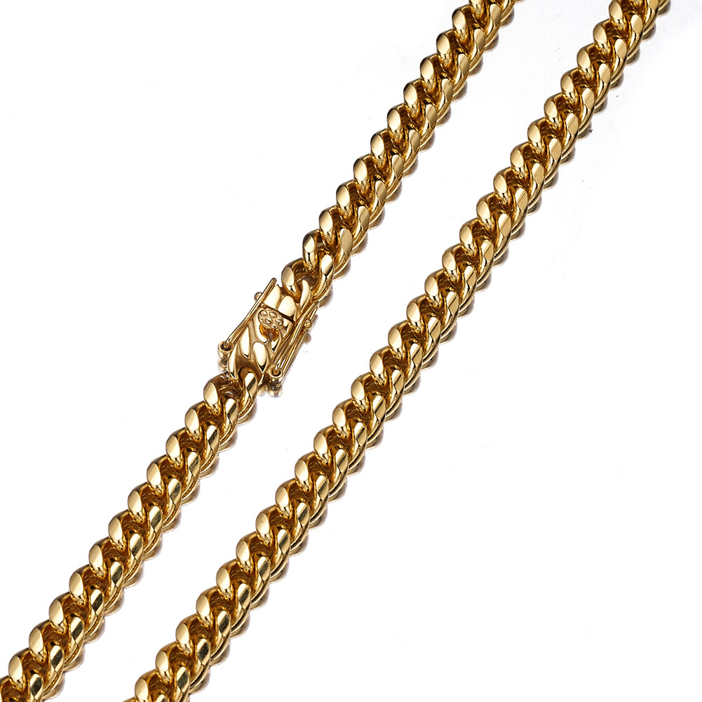 6mm-10mm Men's Miami Cuban Link Chain Necklace 18K Gold