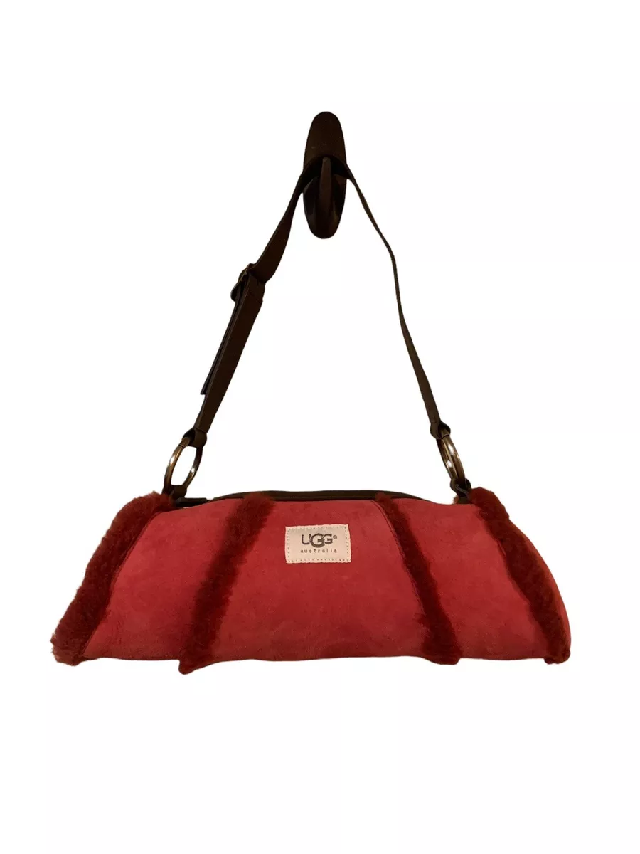 UGG Australia Shearling Sheepskin Red Tube Purse Baguette Barrel